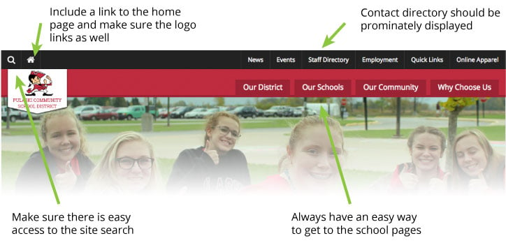 school website design navigation