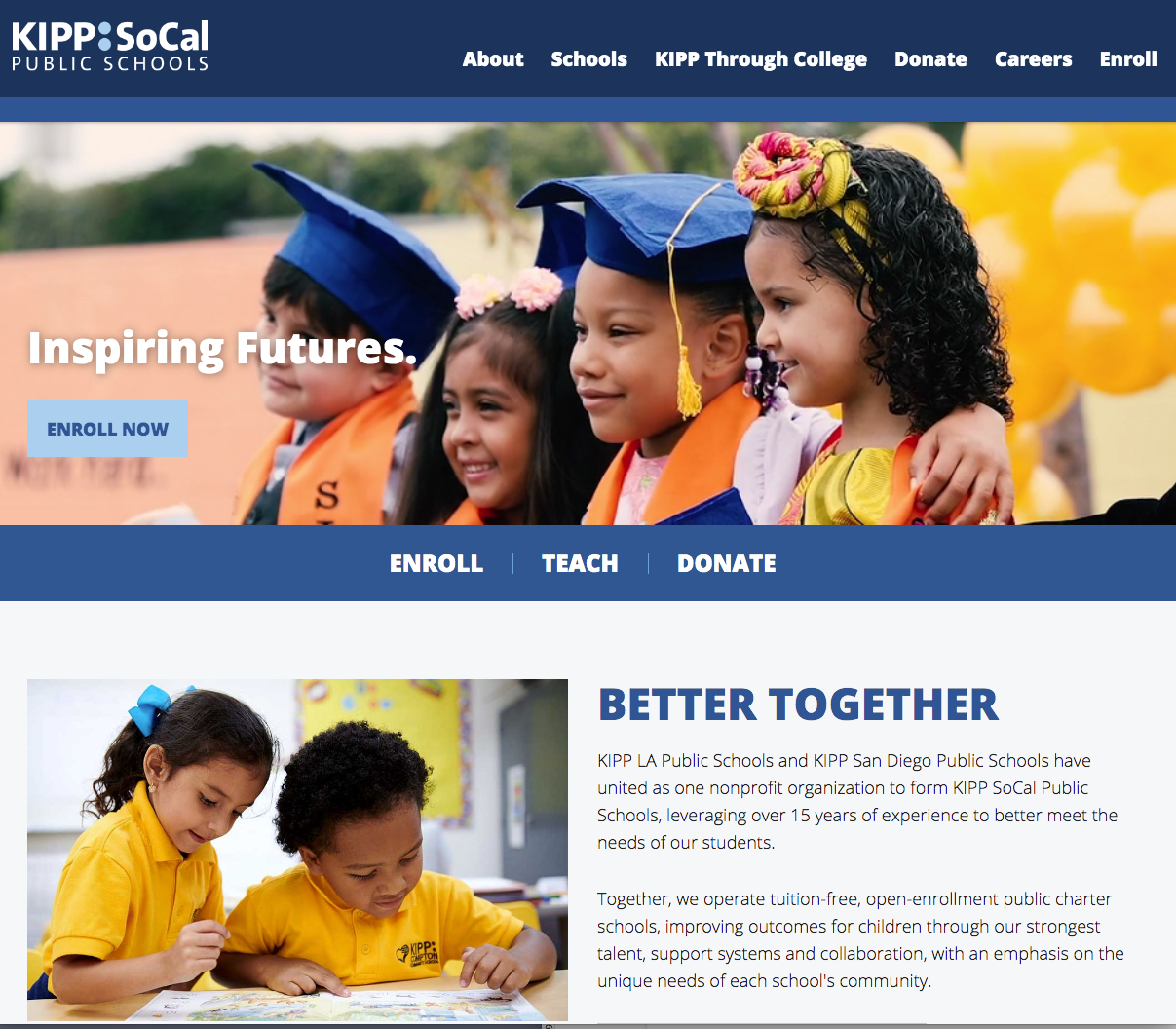 KIPP SoCal school website by SchoolNow