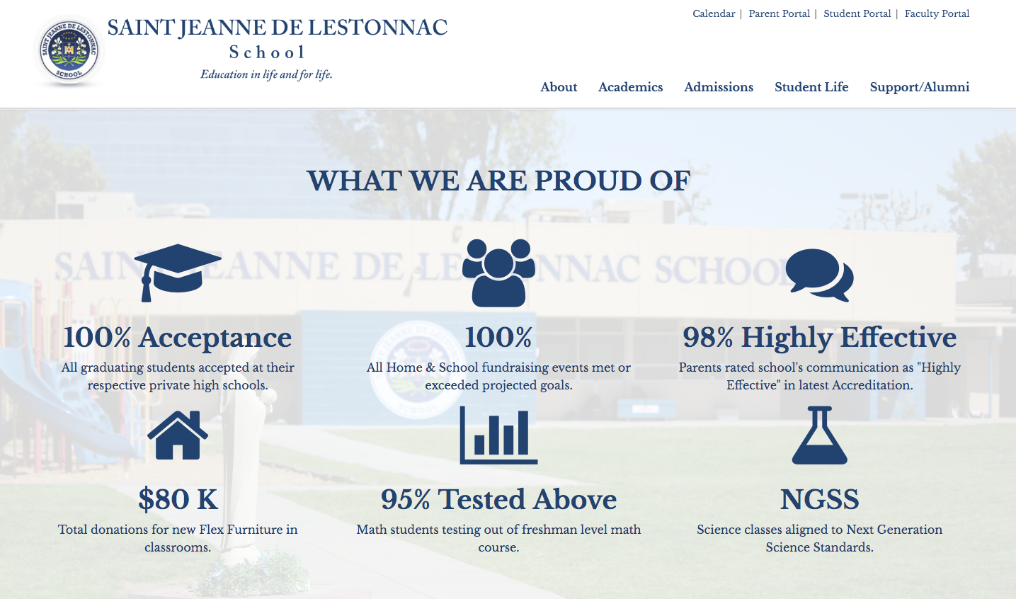 St. Jeanne De Lestonnac school website by SchoolNow